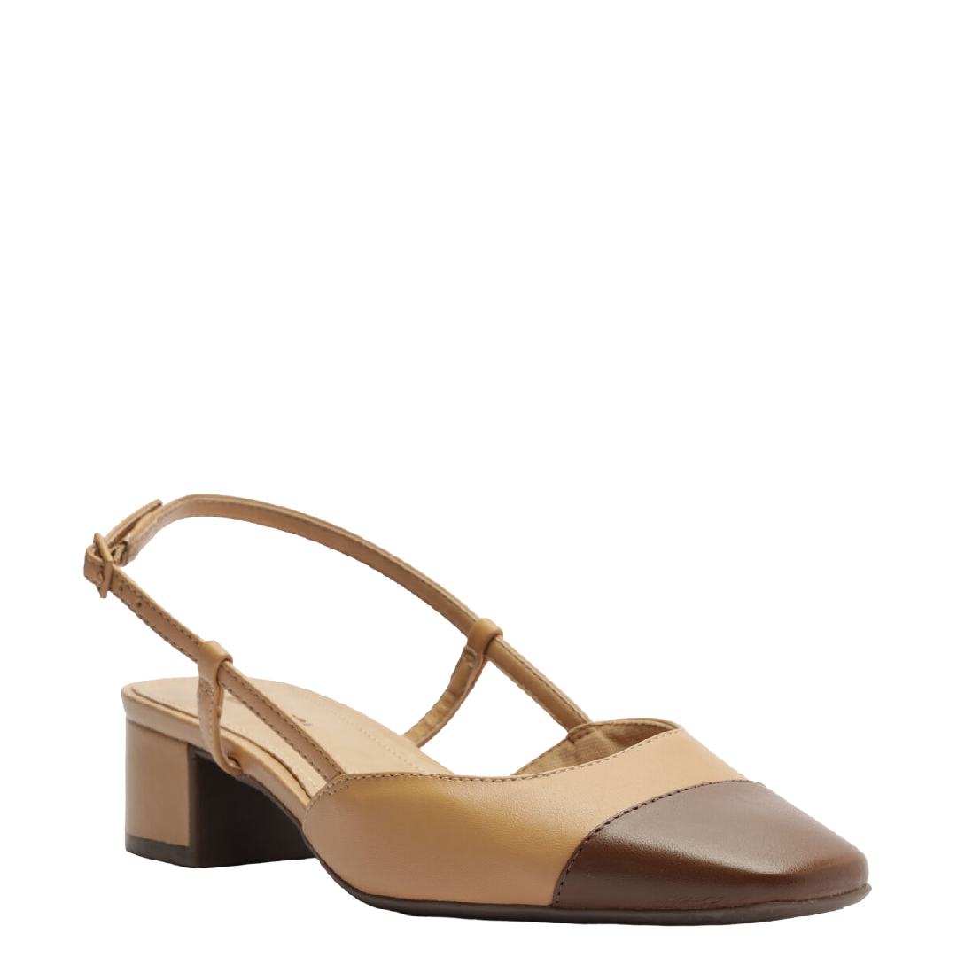 Sapatilha Anacapri Slingback Salto Bloco Bege Ponta Marrom