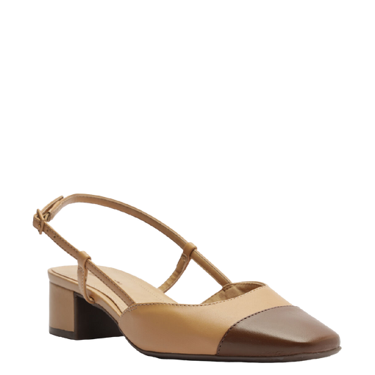 Sapatilha Anacapri Slingback Salto Bloco Bege Ponta Marrom