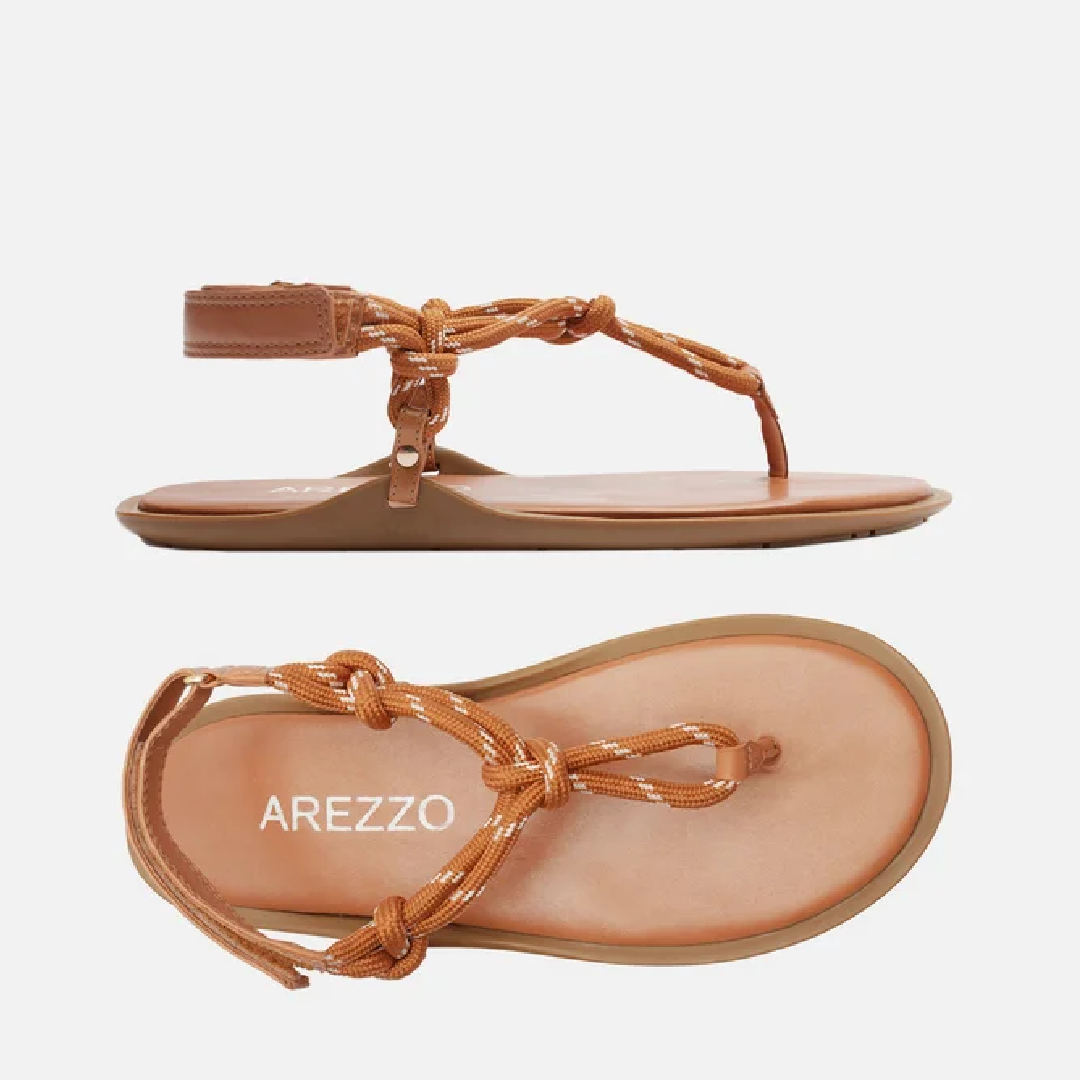 Sandália Rasteira Arezzo Marrom Couro Custom Anklet