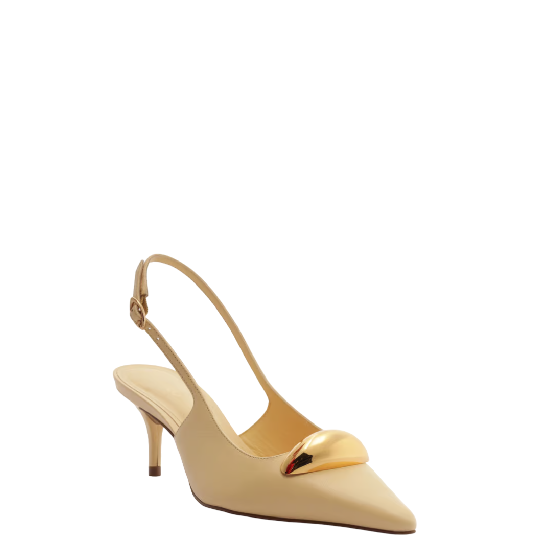 Scarpin Arezzo Amarelo Couro Slingback Metal Silvia Braz