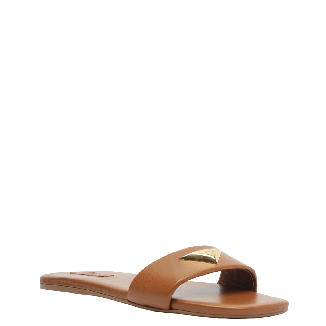 Chinelo Casual Schutz Flats Couro Caramelo