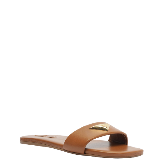 Chinelo Casual Schutz Flats Couro Caramelo