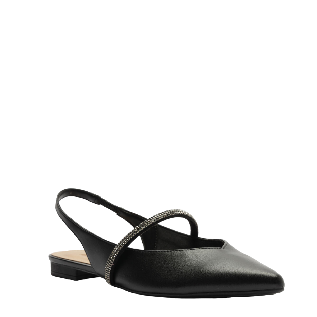 Sapatilha Anacapri Slingback Bico Fino Preta Brilho