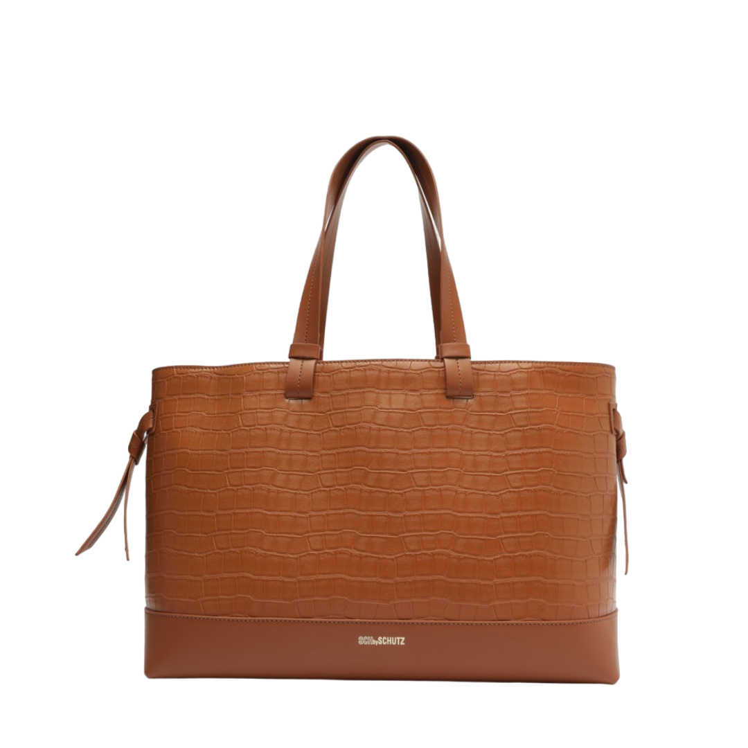 Bolsa Schutz Croco Caramelo Couro Grande