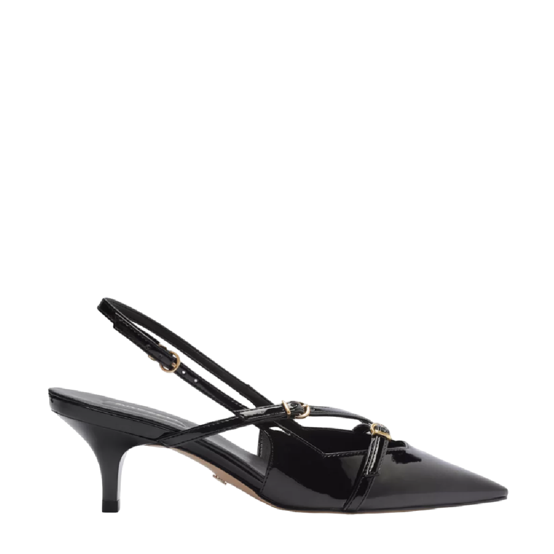 Scarpin Arezzo Preto Verniz Salto Médio Slingback Amélia