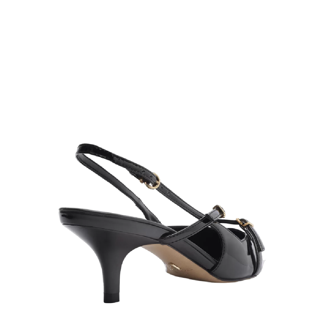 Scarpin Arezzo Preto Verniz Salto Médio Slingback Amélia