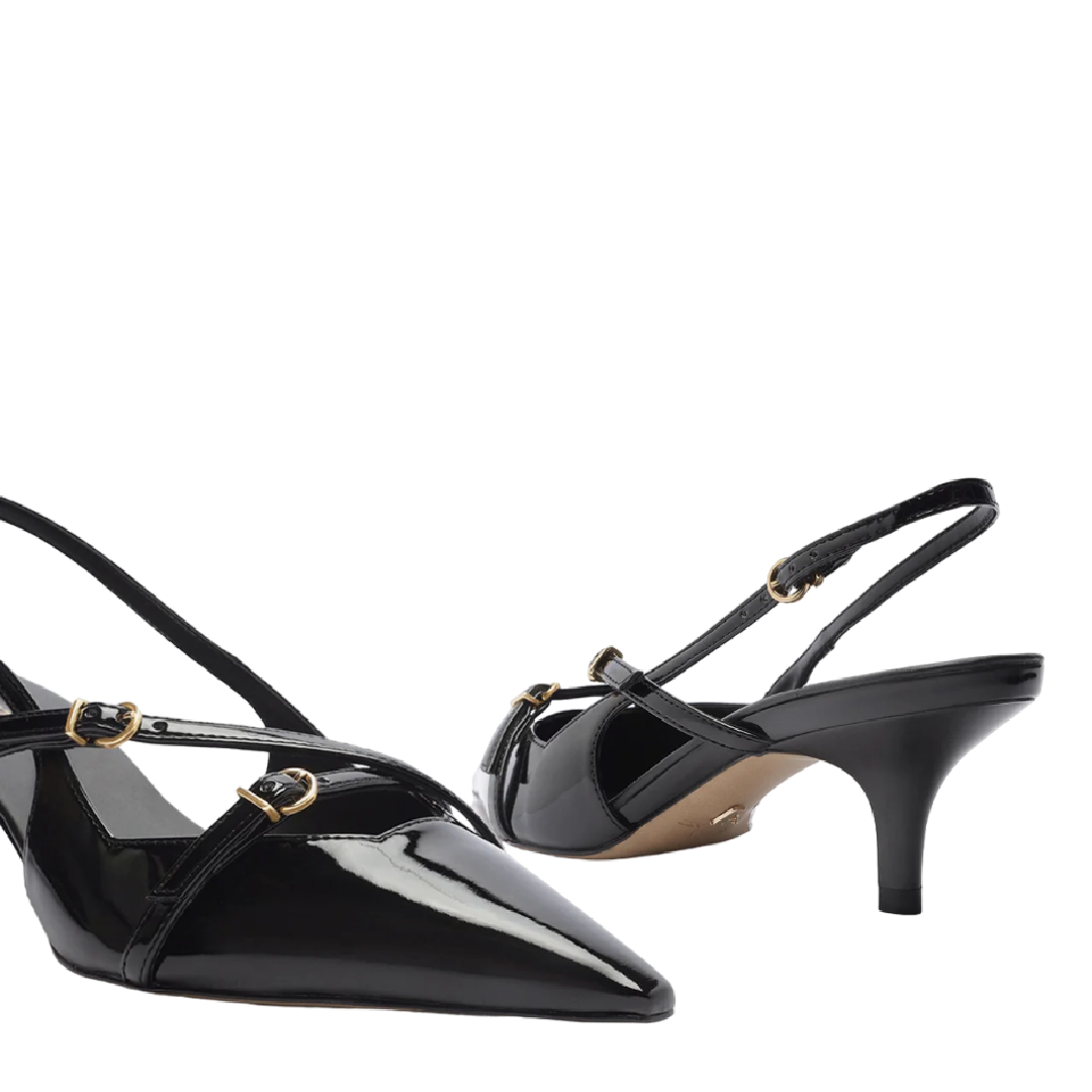 Scarpin Arezzo Preto Verniz Salto Médio Slingback Amélia