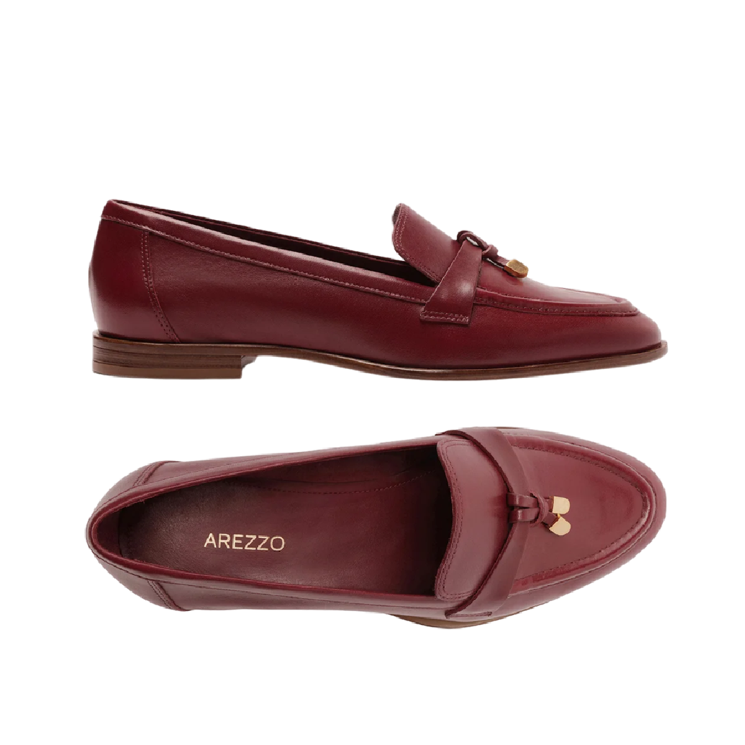 Mocassim Arezzo Vermelho Couro Tiras