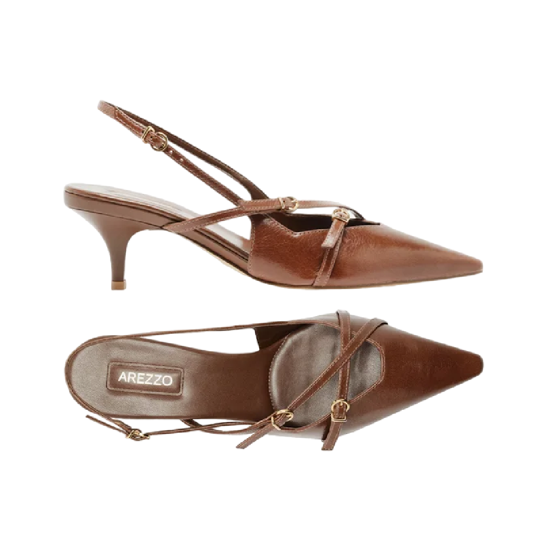 Scarpin Arezzo Marrom Salto Médio Slingback Amélia