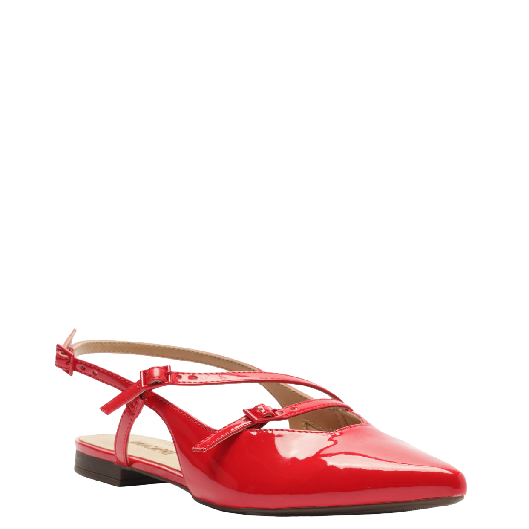 Sapatilha Anacapri Slingback Vermelha Verniz Tiras Fivelas