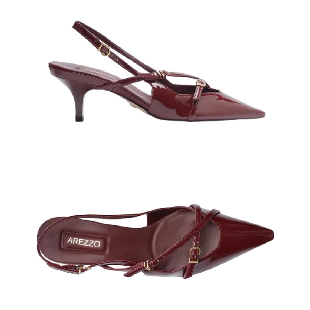 Scarpin Arezzo Bordô Verniz Salto Médio Slingback Amélia