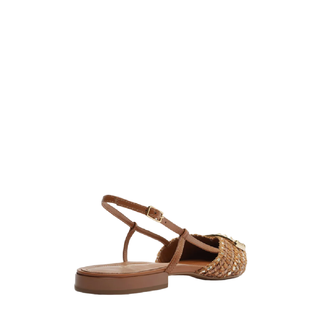 Sapatilha Arezzo Marrom/Dourado Tressê Bico Fino Slingback