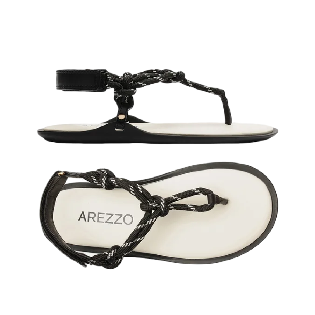 Sandália Rasteira Arezzo Preta Couro Custom Anklet