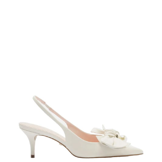 Scarpin Arezzo Branco Couro Slingback Laço Pérolas