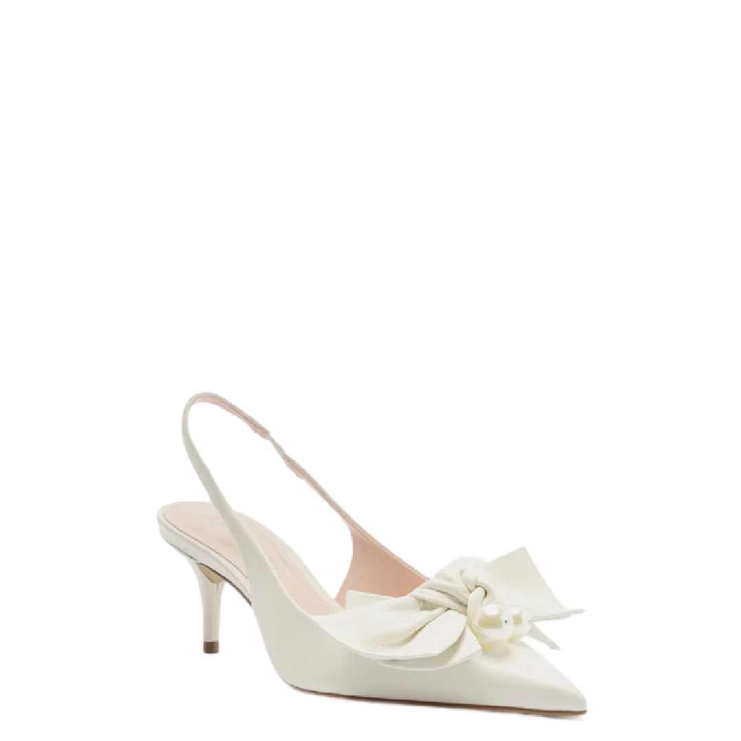 Scarpin Arezzo Branco Couro Slingback Laço Pérolas