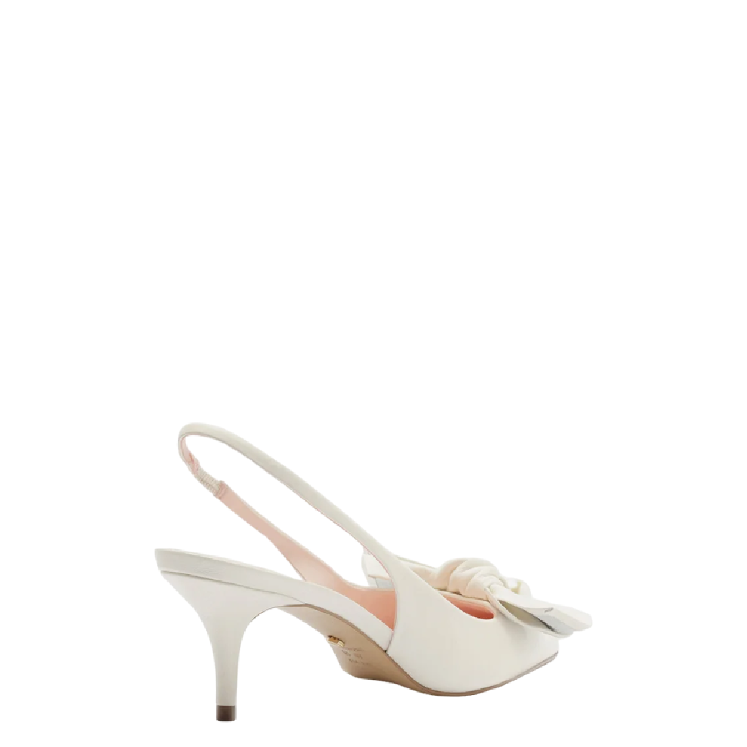 Scarpin Arezzo Branco Couro Slingback Laço Pérolas