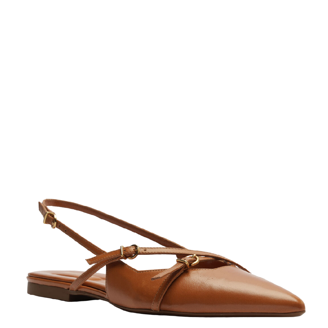 Sapatilha Arezzo Slingback Caramelo Tiras Fivelas