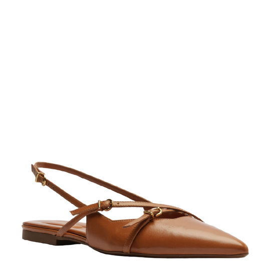 Sapatilha Arezzo Slingback Caramelo Tiras Fivelas