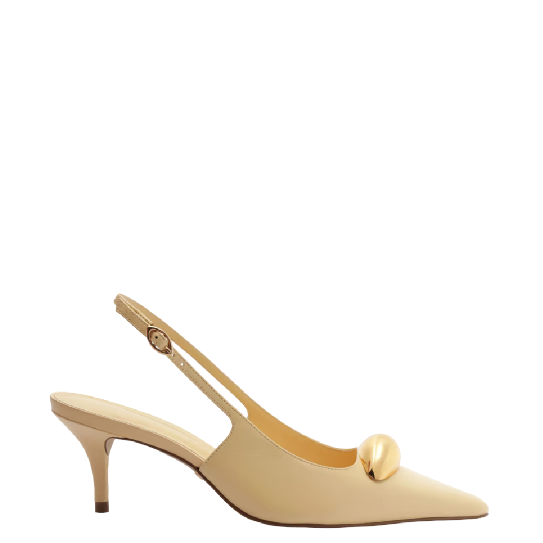 Scarpin Arezzo Amarelo Couro Slingback Metal Silvia Braz