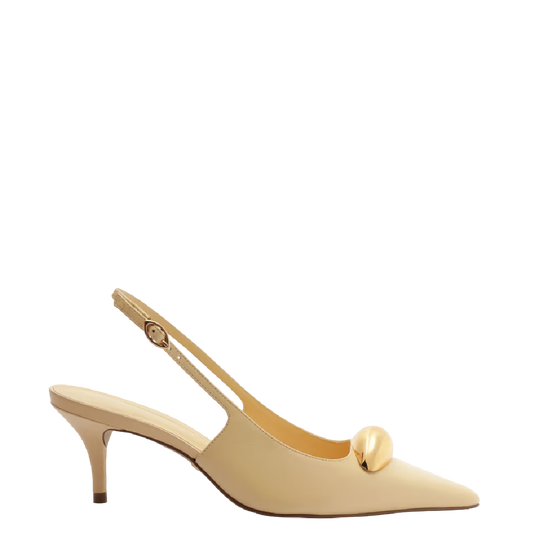 Scarpin Arezzo Amarelo Couro Slingback Metal Silvia Braz