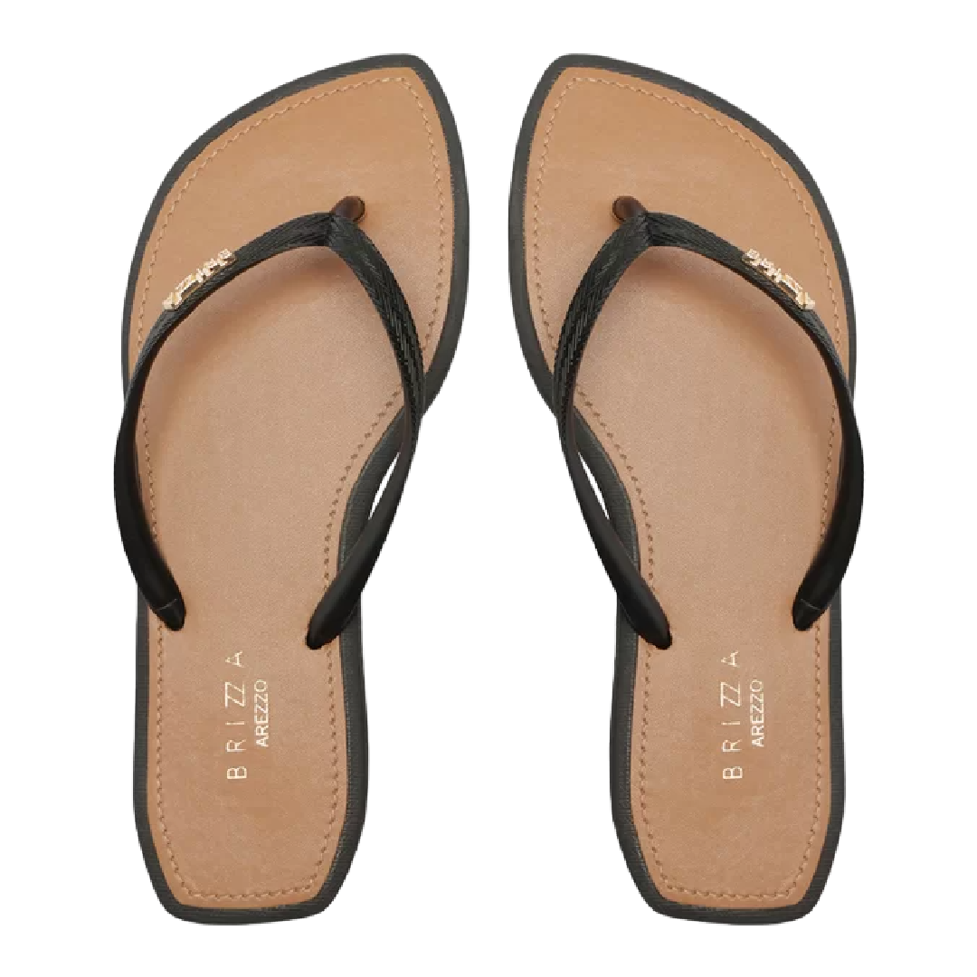 Chinelo de Dedo Brizza Arezzo Preto Leaf Recouro