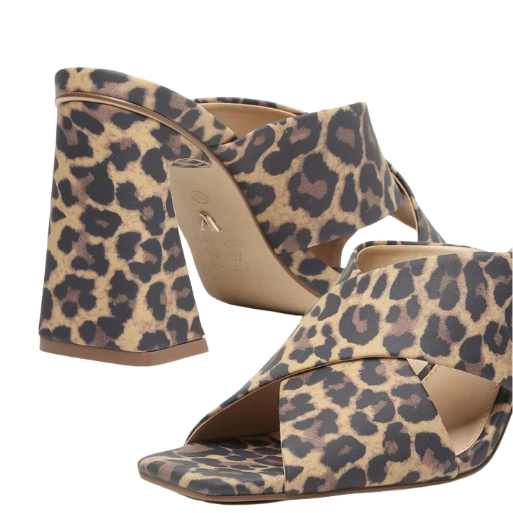 Sandália Arezzo Animal Print Salto Bloco Aberta