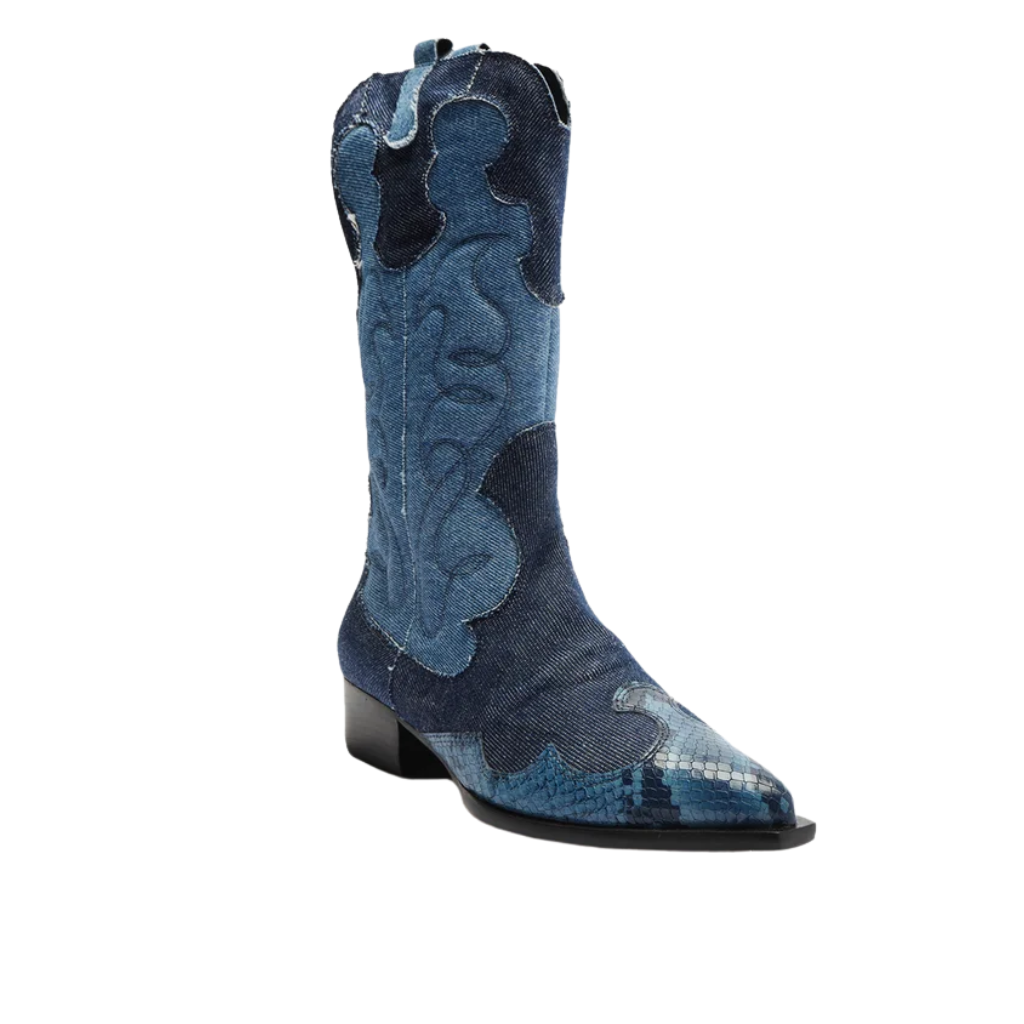 Bota Arezzo Azul Jeans Cano Médio Western Georgia