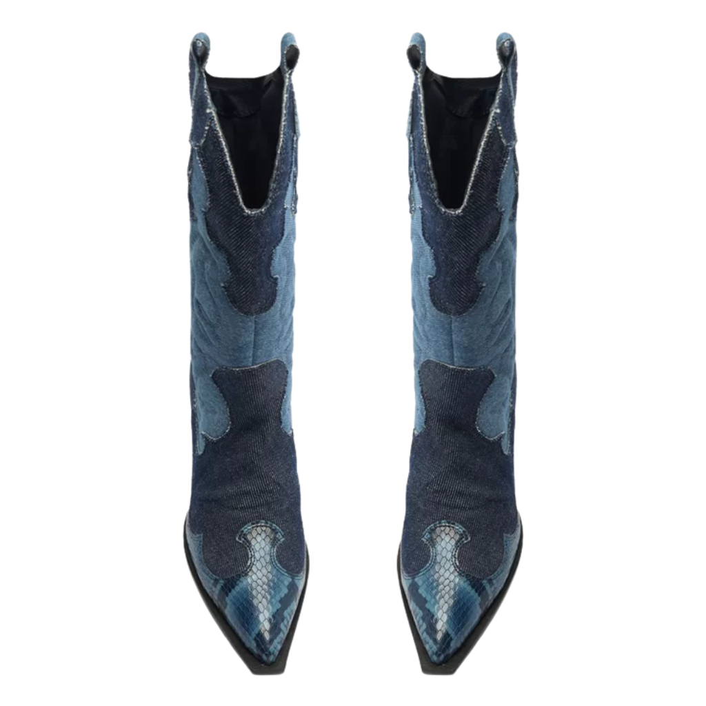 Bota Arezzo Azul Jeans Cano M dio Western Georgia Romanna Cal ados