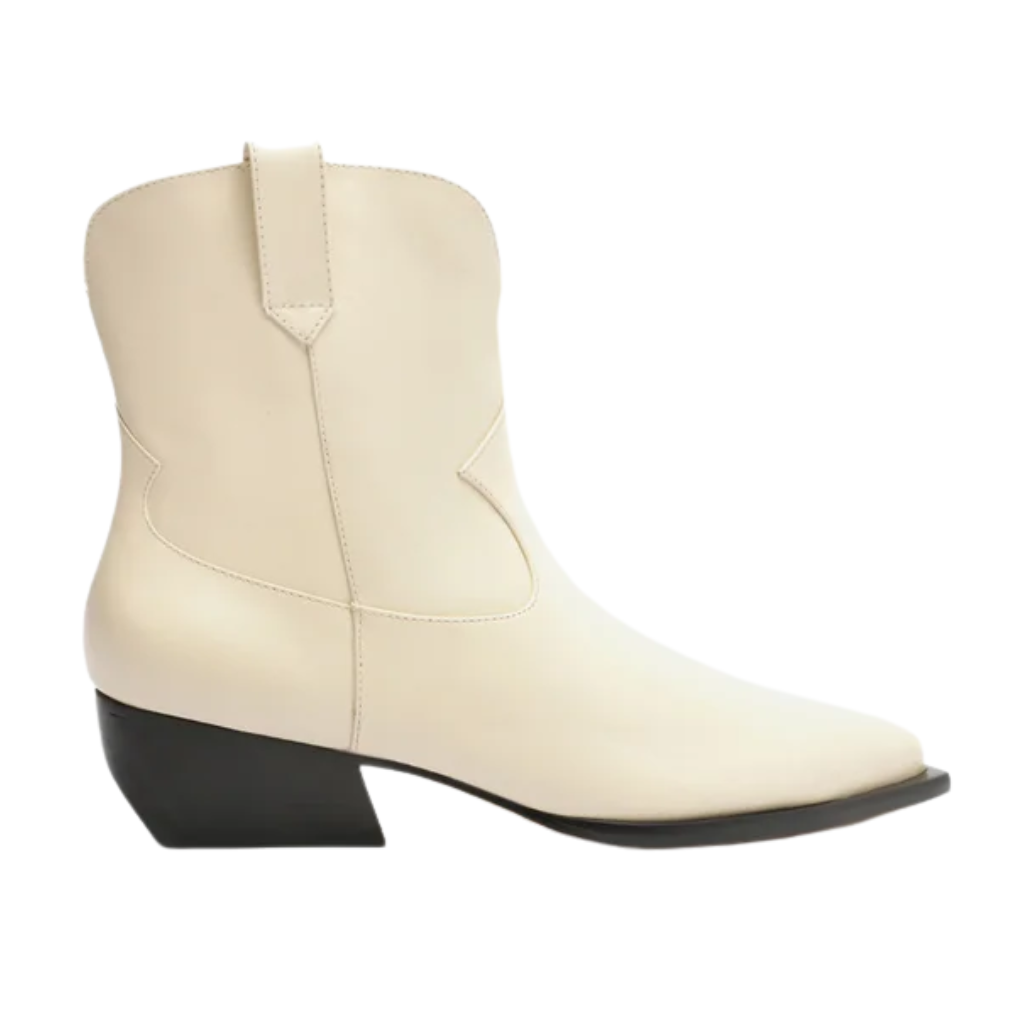 Bota Arezzo Off-White Couro Cano Curto Western