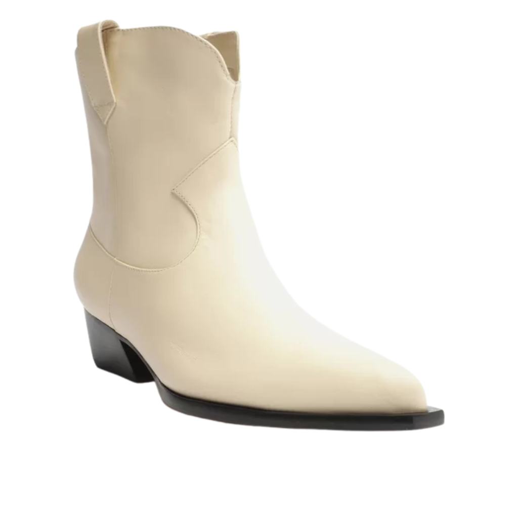 Bota Arezzo Off-White Couro Cano Curto Western