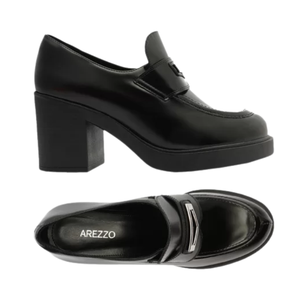 Mocassim Arezzo Preto Salto Bloco Livia