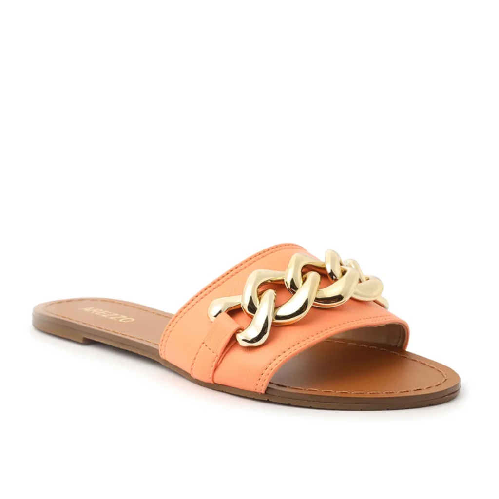 Rasteira Arezzo Laranja Flat Corrente