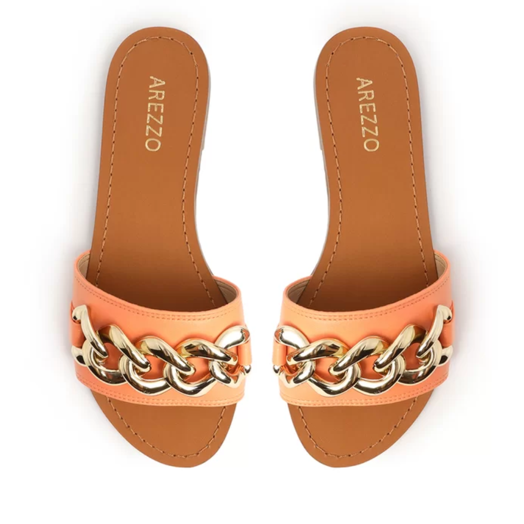 Rasteira Arezzo Laranja Flat Corrente