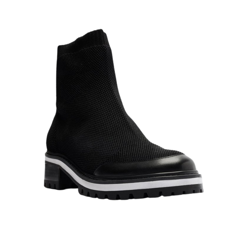 Bota Salto Baixo Multimaterial/Preto Knit