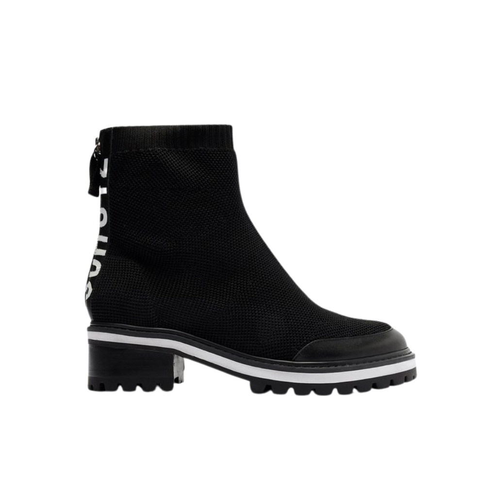 Bota Salto Baixo Multimaterial/Preto Knit